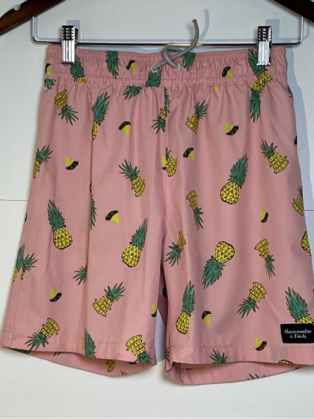 Abercrombie Kids Boys Swim Shorts Pineapple Pink Drawstring Pockets 11/12
